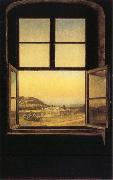 johann christian Claussen Dahl View through a Window to the Chateau of Pillnitz oil